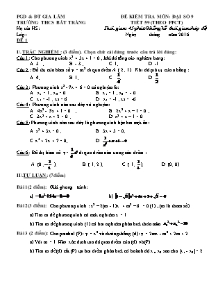 Đề kiểm tra Đại số 9 - Tiết 59 (PPCT) - Trường THCS Bát Tràng