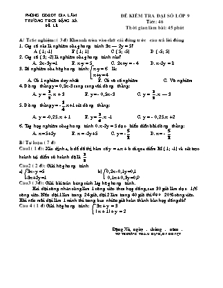 Đề kiểm tra Đại số lớp 9 - Tiết 46 - Trường THCS Đặng Xá