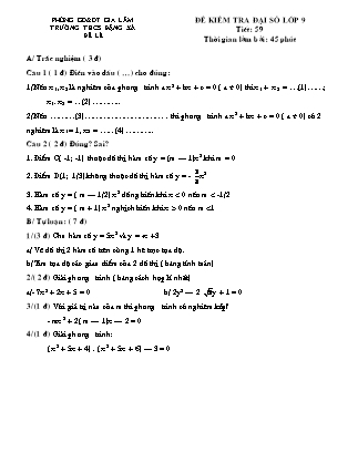 Đề kiểm tra Đại số lớp 9 - Tiết 59 - Trường THCS Đặng Xá