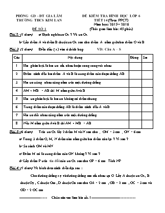 Đề kiểm tra Hình học lớp 6 - Tiết 14 (theo PPCT) - Trường THCS Kim Lan