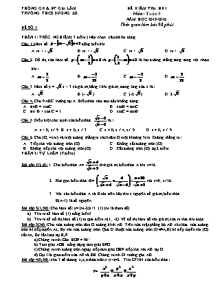 Đề kiểm tra HKI Môn Toán 9 - Trường THCS Dương Xá