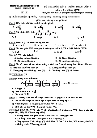 Đề kiểm tra học kì I môn Toán 9 - Tiết 34, 35 (PPCT) - Trường THCS Cổ BI