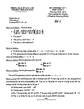 Đề kiểm tra học kì I môn Toán 9 - Tiết theo PPCT 34, 35 - Trường THCS Kiêu Kỵ