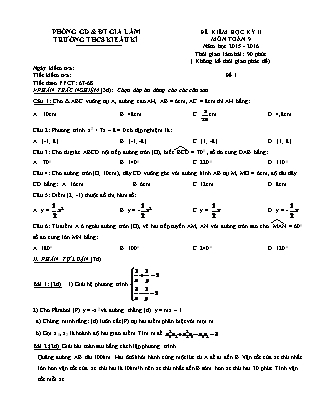 Đề kiểm tra học kì I môn Toán 9 - Tiết theo PPCT 67, 68 - Trường THCS Kiêu Kỵ