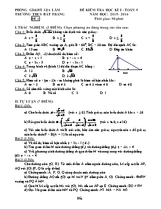 Đề kiểm tra học kì I môn Toán 9 - Trường THCS Bát Tràng