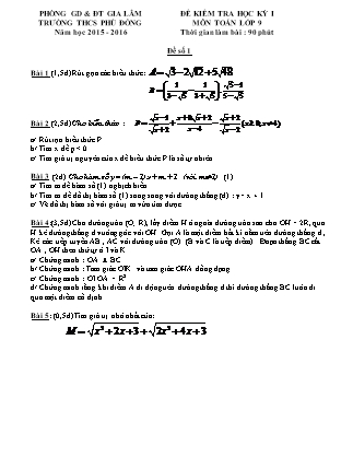 Đề kiểm tra học kì I môn Toán 9 - TrườngTHCS Phù Đổng