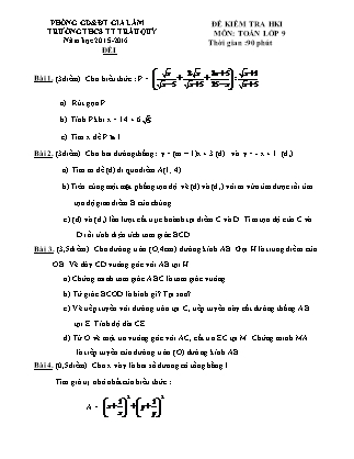 Đề kiểm tra học kì I môn Toán lớp 9 - Trường THCS TT Trâu Quỳ