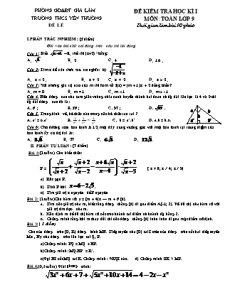 Đề kiểm tra học kì I môn Toán lớp 9 - Trường THCS Yên Thường