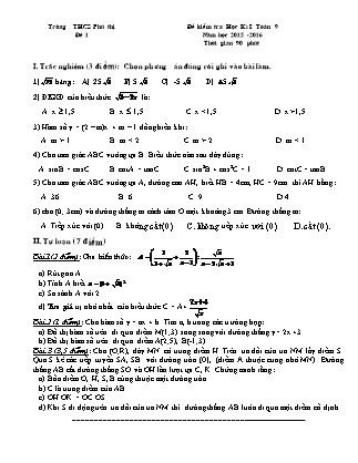 Đề kiểm tra học kì I Toán 9 - Trường THCS Phú Thị