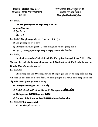 Đề kiểm tra học kì II môn Toán lớp 9 - Trường THCS Yên Thường