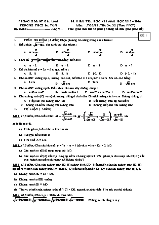 Đề kiểm tra học kỳ I môn Toán 9 - Tiết 34, 35 (theo PPCT) - Trường THCS Đa Tốn