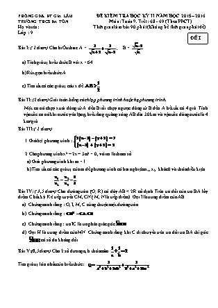 Đề kiểm tra học kỳ I môn Toán 9 - Tiết 68, 69 (theo PPCT) - Trường THCS Đa Tốn
