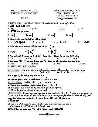 Đề kiểm tra học kỳ I môn Toán 9 - Tiết theo PPCT: 34-35 - Trường THCS Văn Đức