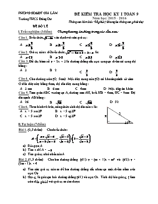 Đề kiểm tra học kỳ I Toán 9 - Trường THCS Đông Dư