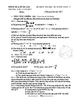 Đề kiểm tra học kỳ II môn Toán 9 - Trường THCS Văn Đức