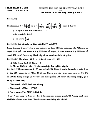 Đề kiểm tra học kỳ II môn Toán lớp 9 - Trường THCS Kim Sơn