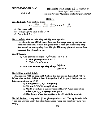 Đề kiểm tra học kỳ II Toán 9 - Trường THCS Đông Dư
