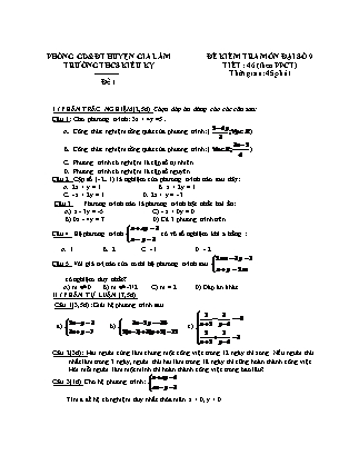 Đề kiểm tra môn Đại số 9 - Tiết 46 (theo PPCT) - Trường THCS Kiêu Kỵ