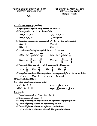 Đề kiểm tra môn Đại số 9 - Tiết 59 (theo PPCT) - Trường THCS Kiêu Kỵ