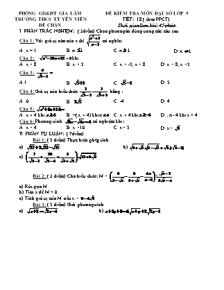Đề kiểm tra môn Đại số lớp 9 - Tiết 18 (theo PPCT) - Trường THCS TT Yên Viên