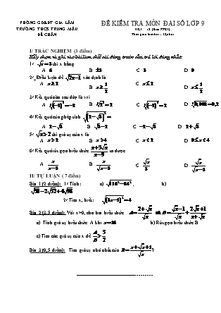 Đề kiểm tra môn Đại số lớp 9 - Tiết 18 (theo PPCT) - Trường THCS Trung Mầu
