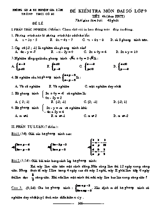 Đề kiểm tra môn Đại số lớp 9 - Tiết 46 (PPCT) - Trường THCS Cổ Bi