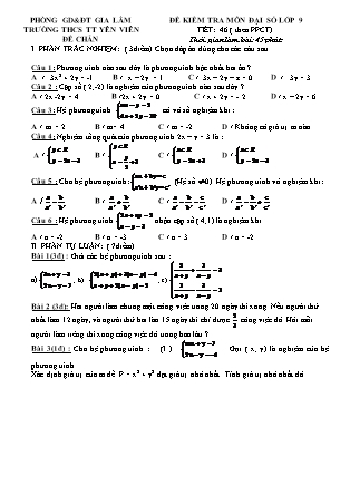 Đề kiểm tra môn Đại số lớp 9 - Tiết 46 (theo PPCT) - Trường THCS TT Yên Viên