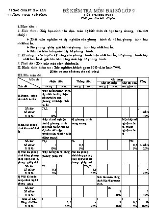 Đề kiểm tra môn Đại số lớp 9 - Tiết  46 (theo PPCT) - TrườngTHCS Phù Đổng