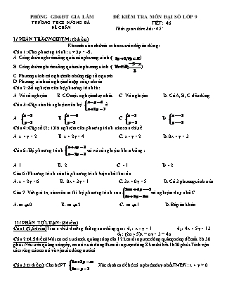 Đề kiểm tra môn Đại số lớp 9 - Tiết 46 - Trường THCS Dương Hà
