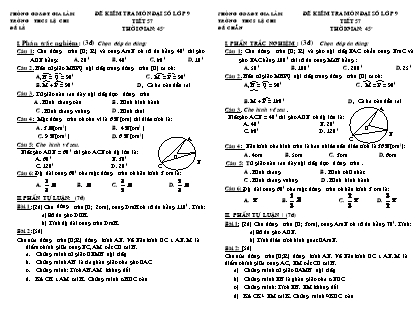 Đề kiểm tra môn Đại số lớp 9 - Tiết 57 - Trường THCS Lệ Chi