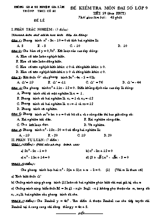 Đề kiểm tra môn Đại số lớp 9 - Tiết 59 (PPCT) - Trường THCS Cổ Bi