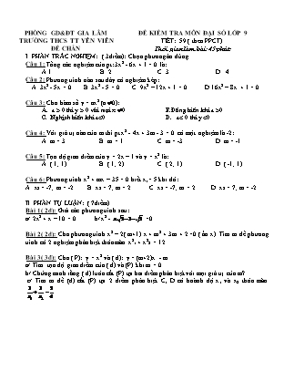 Đề kiểm tra môn Đại số lớp 9 - Tiết 59 (theo PPCT) - Trường THCS TT Yên Viên