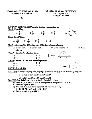Đề kiểm tra môn Hình học 9 - Tiết 19 (theo PPCT) - Trường THCS Kiêu Kỵ
