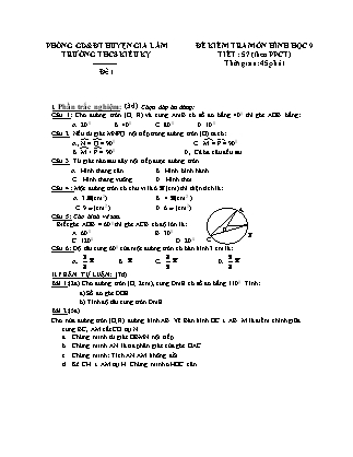 Đề kiểm tra môn Hình học 9 - Tiết 57 (theo PPCT) - Trường THCS Kiêu Kỵ