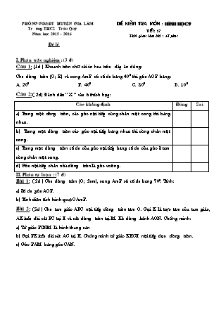 Đề kiểm tra môn Hình học 9 - Tiết 57 - Trường THCS TT Trâu Quỳ