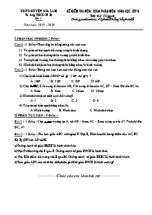 Đề kiểm tra môn Hình học lớp 8 tiết thứ 25 (ppct) - Trường THCS Cổ Bi