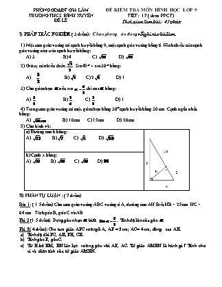 Đề kiểm tra môn Hình học lớp 9 - Tiết 17 (theo PPCT) - Trường THCS Đình Xuyên