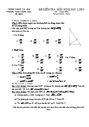 Đề kiểm tra môn Hình học lớp 9 - Tiết 19 (theo PPCT) - Trường THCS Trung Mầu