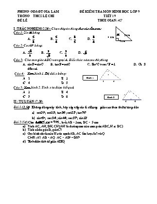 Đề kiểm tra môn Hình học lớp 9 - Tiết 19 - Trường THCS Lệ Chi