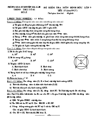 Đề kiểm tra môn Hình học lớp 9 - Tiết 57 (PPCT) - Trường THCS Cổ Bi
