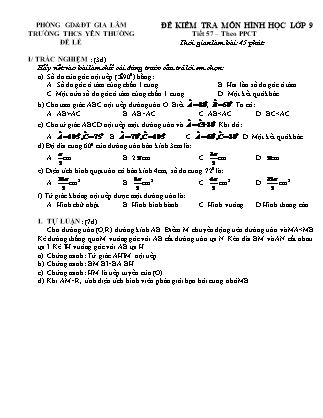 Đề kiểm tra môn Hình học lớp 9 - Tiết 57 (theo PPCT) - Trường THCS Yên Thường