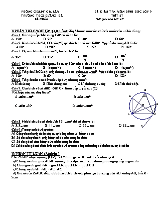 Đề kiểm tra môn Hình học lớp 9 - Tiết 57 - Trường THCS Dương Hà