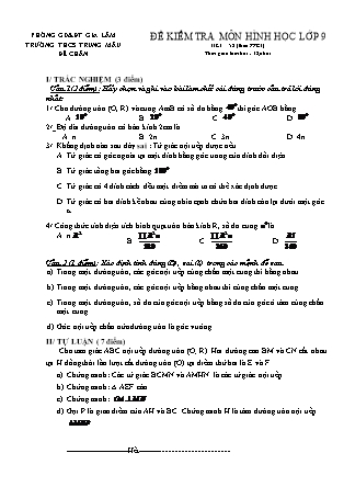 Đề kiểm tra môn Hình học lớp 9 - Tiết 58 (theo PPCT) - Trường THCS Trung Mầu