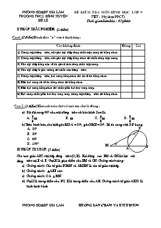 Đề kiểm tra môn Hình học lớp 9 - Tiết 59 (theo PPCT) - Trường THCS Đình Xuyên