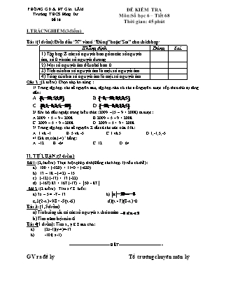 Đề kiểm tra môn Số học 6 - Tiết 68 - Trường THCS Đông Dư
