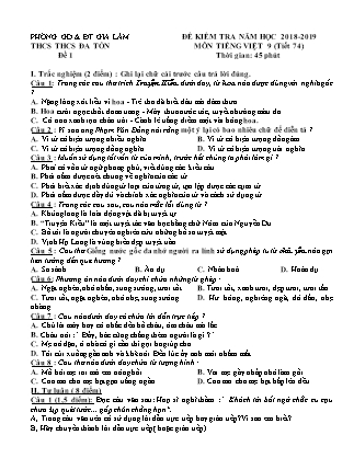 Đề kiểm tra môn Tiếng Việt 9 (tiết 74)