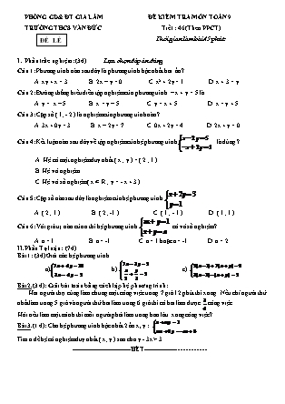 Đề kiểm tra môn Toán 9 - Tiết 46 (Theo PPCT) - Trường THCS Văn Đức
