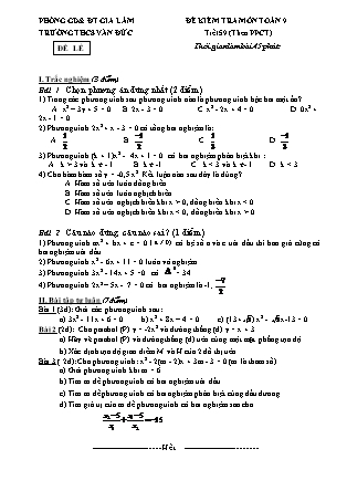 Đề kiểm tra môn Toán 9 - Tiết 59 (Theo PPCT) - Trường THCS Văn Đức