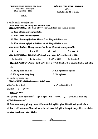 Đề kiểm tra môn Toán 9 - Tiết 59 - Trường THCS TT Trâu Quỳ