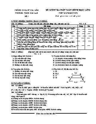 Đề kiểm tra môn Toán (Hình học) lớp 8 - Tiết 25 (theo PPCT) - Trường THCS Kim Lan